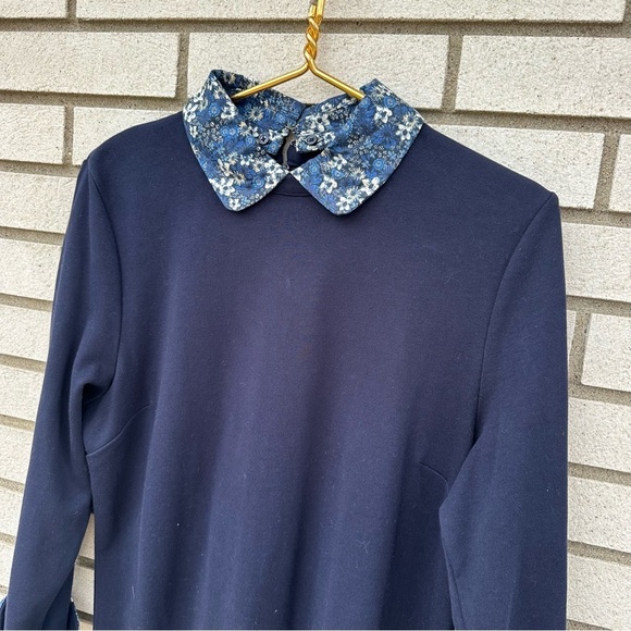 Talbots Navy Blue Cotton Knit Floral Collared Shift Dress - Picture 5 of 13